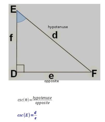 In the triangle below, what is csc e?