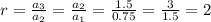r = \frac{a_3}{a_2} =\frac{a_2}{a_1}=\frac{1.5}{0.75}=\frac{3}{1.5}=2