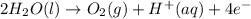 2H_2O(l)\rightarrow O_2(g)+H^+(aq)+4e^-