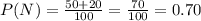 P(N)=\frac{50+20}{100} = \frac{70}{100}=0.70