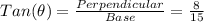 Tan(\theta)=\frac{Perpendicular}{Base}=\frac{8}{15}