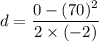 d=\dfrac{0-(70)^2}{2\times (-2)}