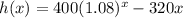 h(x) = 400(1.08)^x-320x