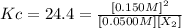 Kc=24.4=\frac{[0.150M]^2}{[0.0500M][X_2]}