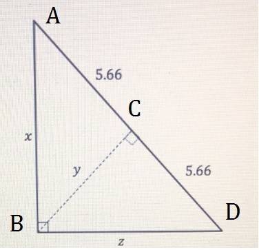 Consider the diagram below. which of the following represent the values of x,y, and z to the nearest