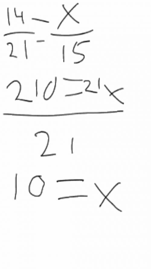 Given da = 14, a f = 21, ke = x, and ef = 15.  what must the value of x be in order to prove ae || k