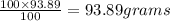\frac{100\times 93.89}{100}=93.89  grams