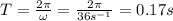 T= \frac{2 \pi}{\omega}= \frac{2 \pi}{36 s^{-1}}=0.17 s