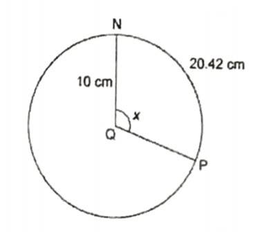 This circle, with center point q, has a radius of 10 centimeters. the length of the minor arc np is