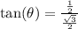 \tan( \theta) = \frac{ \frac{1}{2} }{ \frac{ \sqrt{3} }{2} }