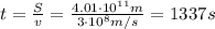 t= \frac{S}{v}= \frac{4.01 \cdot 10^{11} m}{3 \cdot 10^8 m/s}=1337 s