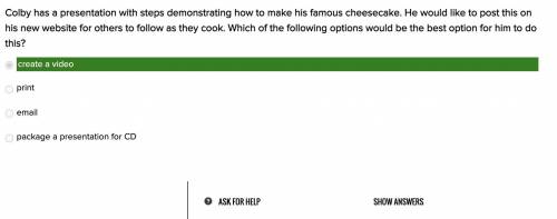 Colby has a presentation with steps demonstrating how to make his famous cheesecake. he would like t