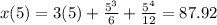 x(5)=3(5) +  \frac{5^3}{6}+ \frac{5^4}{12}=87.92