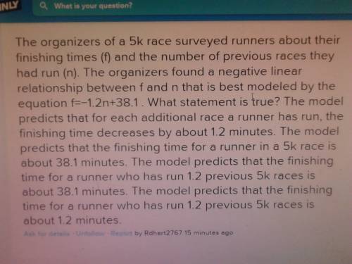 5k race surveyed runners about their finishing times (f) and the number of previous races they had r