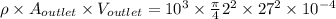 \rho \times A_{outlet}\times V_{outlet}=10^{3}\times \frac{\pi}{4}2^2\times 27^{2}\times 10^{-4}