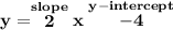 \bf y=\stackrel{slope}{2}x\stackrel{y-intercept}{-4}