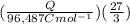 (\frac{Q}{96,487 C mol^{-1}})(\frac{27}{3})