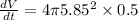 \frac{dV}{dt}=4\pi 5.85^2\times 0.5