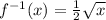 f^{-1}(x)=\frac{1}{2}\sqrt{x}