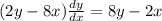 (2y - 8x)\frac{dy}{dx} = 8y - 2x