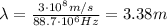 \lambda= \frac{3 \cdot 10^8 m/s}{88.7 \cdot 10^6 Hz}=3.38 m