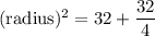 (\text {radius} )^2 = 32 + \dfrac{32}{4}