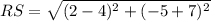 RS=\sqrt{(2-4)^2+(-5+7)^2}