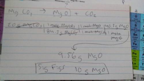Magnesium carbonate decomposition on heating to form magnesium oxide and carbon dioxide. how many gr