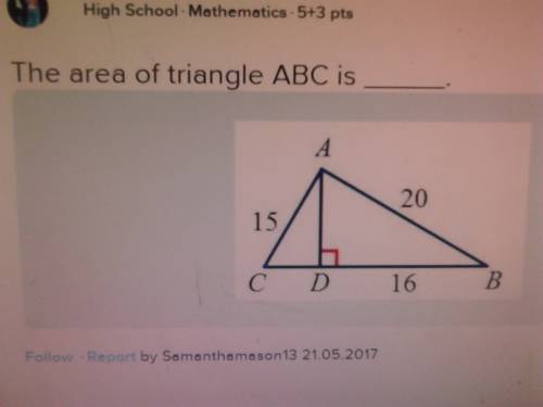 The area of triangle abc is  a. 60 u^2 b. 65 u^2 c. 130 u^2 d. 150 u^2