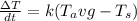 \frac{\Delta T}{dt} = k(T_avg - T_s)
