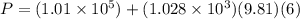 P = (1.01\times 10^5) + (1.028\times 10^3)(9.81)(6)