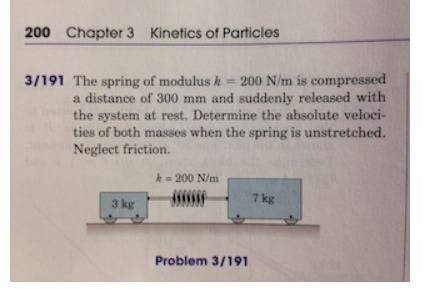 The spring of modulus k = 200 n /m is compressed a distance of 300 mm and suddenly released with the
