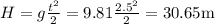 H=g\frac{t^2}{2}=9.81\frac{2.5^2}{2}=30.65$m