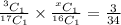 \frac{^3C_1}{^{17}C_1}  \times \frac{^xC_1}{^{16}C_1}=\frac{3}{34}