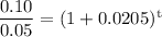 \rm \dfrac{0.10}{0.05} = (1+0.0205)^t
