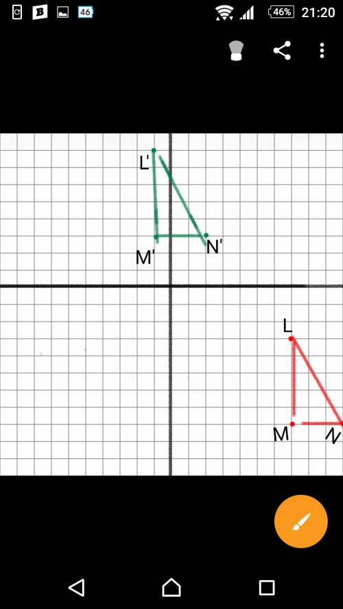 Right triangle lmn has vertices l(7, –3), m(7, –8), and n(10, –8). the triangle is translated on the