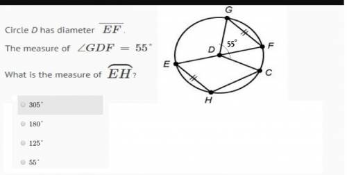 Circle d has diameter ef. the measure of ∠gdf = 55° what is the measure of eh?  file: ///c: /users/s