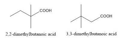 Draw the structure(s) of the carboxylic acids with formula c6h12o2 that contain two methyl branches