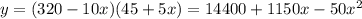 y=(320-10x)(45+5x)=14400+1150x-50x^2