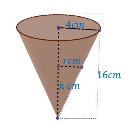Water is drained out of tank, shaped as an inverted right circular cone that has a radius of 4cm and