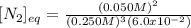 [N_2]_{eq}=\frac{(0.050M)^2}{(0.250M)^3(6.0x10^{-2})}