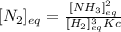 [N_2]_{eq}=\frac{[NH_3]^2_{eq}}{[H_2]^3_{eq}Kc}