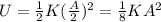 U = \frac{1}{2}K(\frac{A}{2})^2 = \frac{1}{8}KA^2