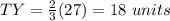 TY=\frac{2}{3}(27)=18\ units