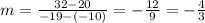 m=\frac{32-20}{-19-(-10)}=-\frac{12}{9}=-\frac{4}{3}