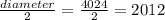 \frac{diameter}{2} = \frac{4024}{2} = 2012