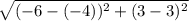 \sqrt{(-6-(-4))^{2} + (3-3)^{2} }&#10;