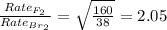 \frac{Rate_{F_2}}{Rate_{Br_2}}=\sqrt{\frac{160}{38}}=2.05