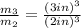 \frac{m_3}{m_2}= \frac{(3 in)^3}{(2 in)^3}