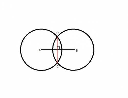 At point a, billy uses a compass to draw a circle, at point b, he draws another circle with the same